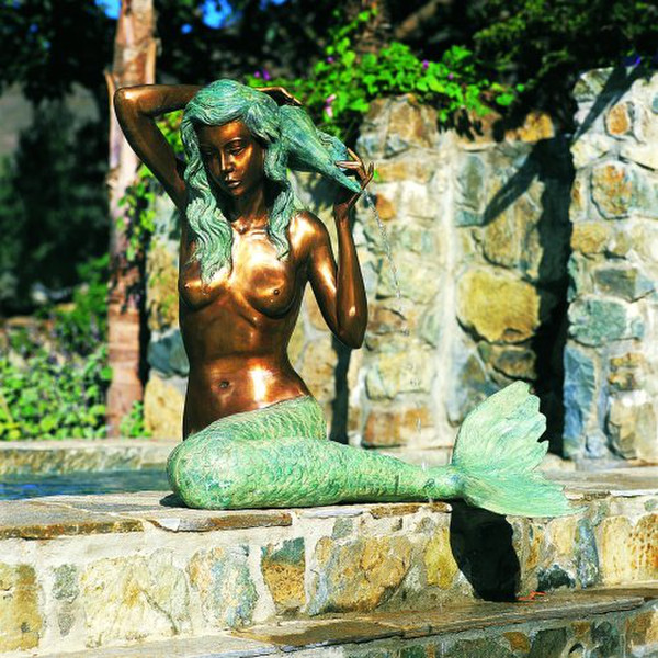 Mermaid Piped Water Feature Statue Garden Statuary Bronze Fountain